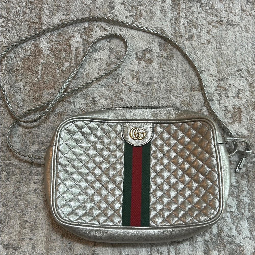 Gucci Silver “Quilted” Crossbody Bag